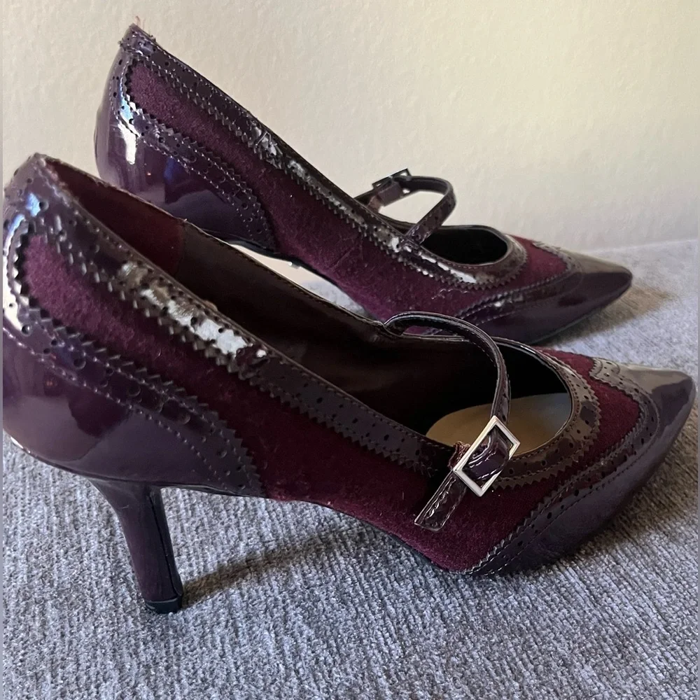Women's Plum Burgundy Mary Jane Shoes - Picture 7 of 9